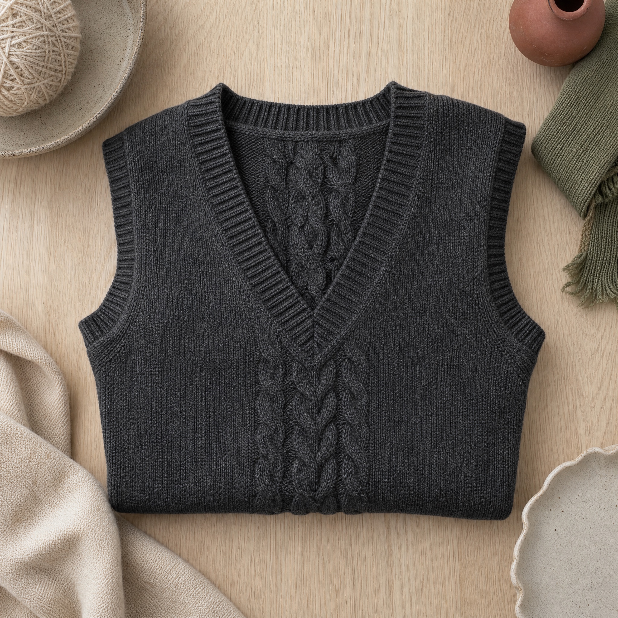 Folded knitted vests from the WOOL BARN range