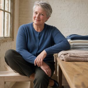Orsett Fine Knit Cardigan — Cardigans by WOOL BARN. worn by a model.