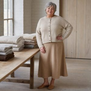 Ivel Cropped Cardigan — worn, seen from the front (Cardigans).