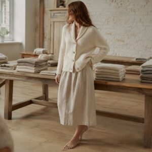 Halstead Shawl Collar Cardigan — WOOL BARN knitwear, product photograph