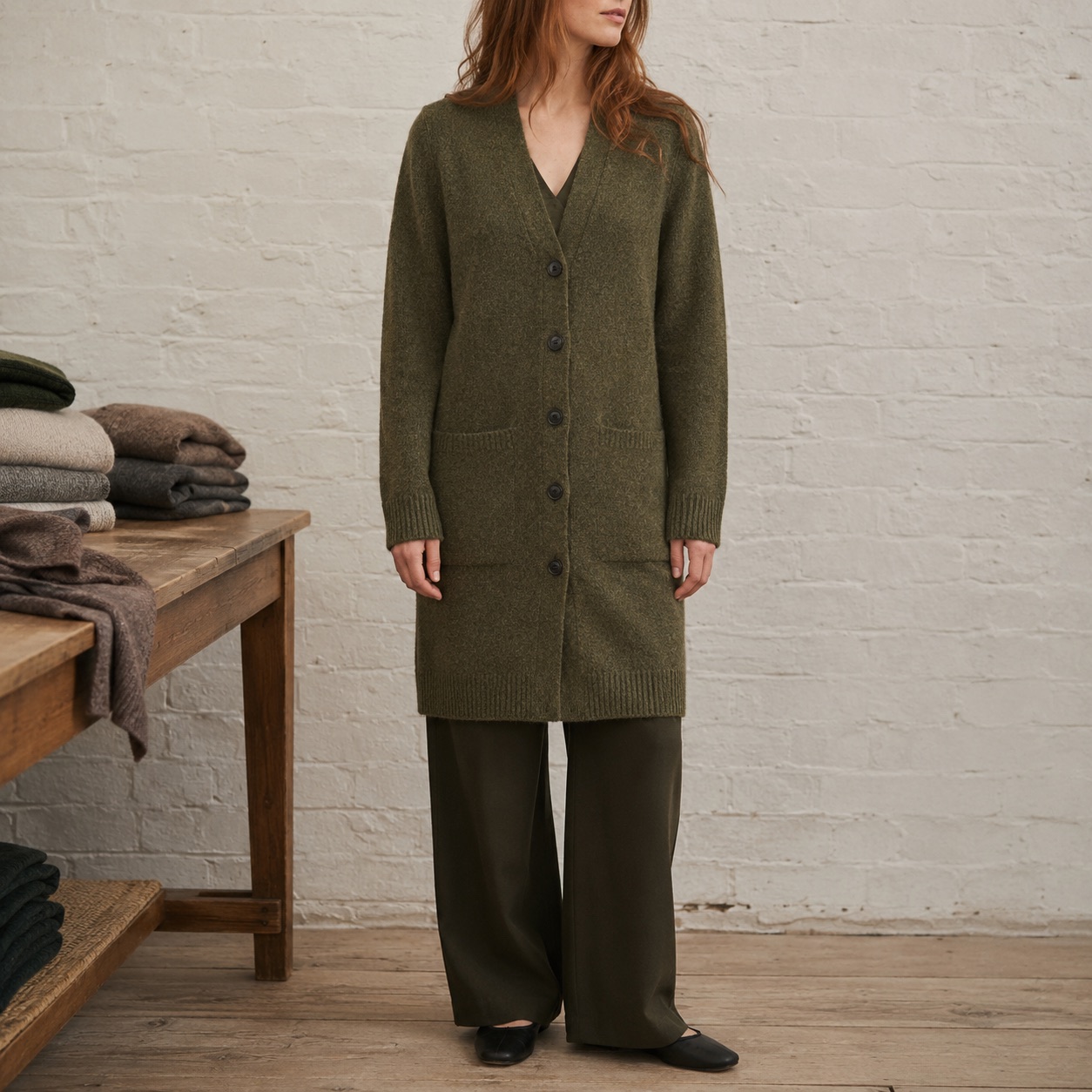 Linden Longline Cardigan — Cardigans by WOOL BARN. worn by a model.