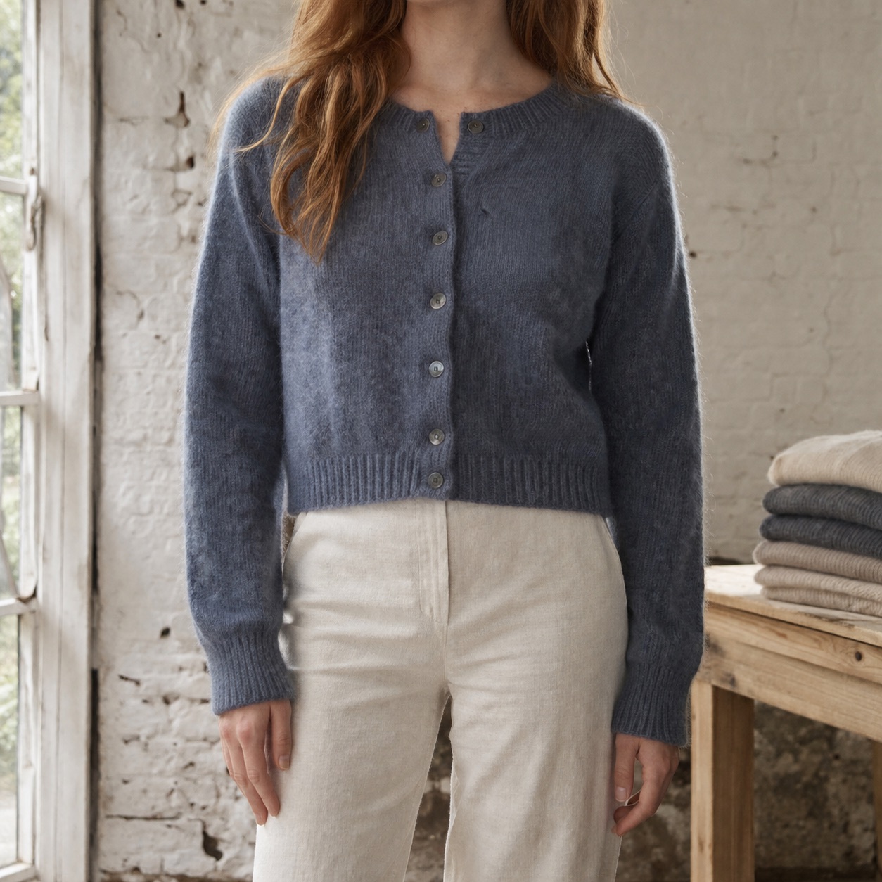 Bramble Cropped Cardigan — WOOL BARN knitwear, product photograph