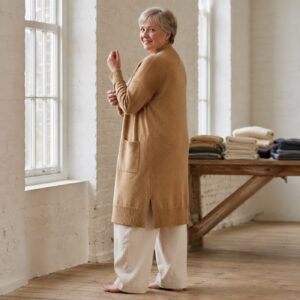 Quarry Longline Cardigan — Cardigans by WOOL BARN. worn by a model.
