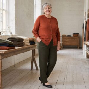 Pentre Fine Knit Cardigan — worn, seen from the front (Cardigans).