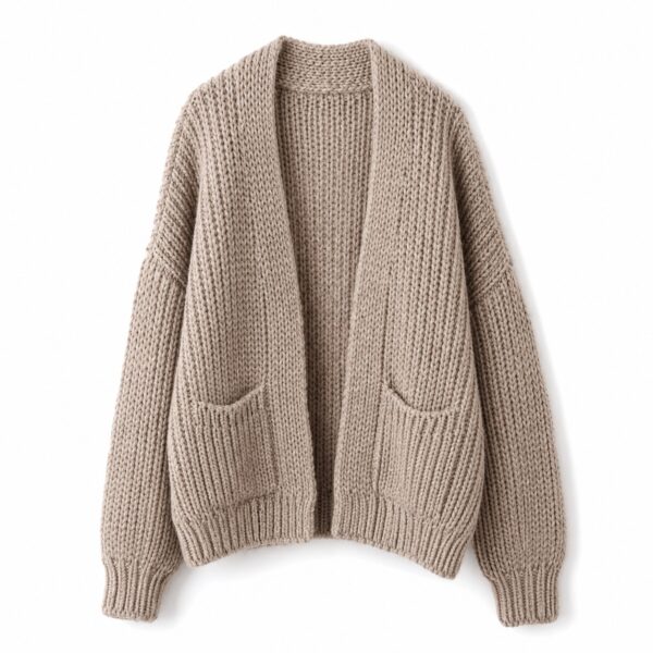 Wren Chunky Knit Cardigan — product shot, laid out flat (Cardigans).