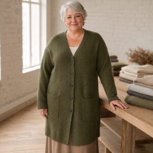 Hartley Longline Cardigan — Cardigans by WOOL BARN. worn by a model.