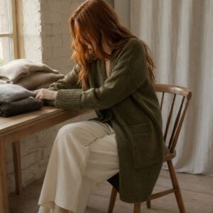 Hartley Longline Cardigan — WOOL BARN knitwear, product photograph
