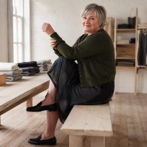 Eddisbury Cropped Cardigan — Cardigans by WOOL BARN. worn by a model.