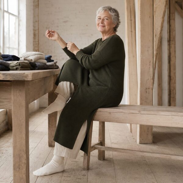 Hartley Rib Knit Dress — worn, seen from the front (Knitted Dresses).