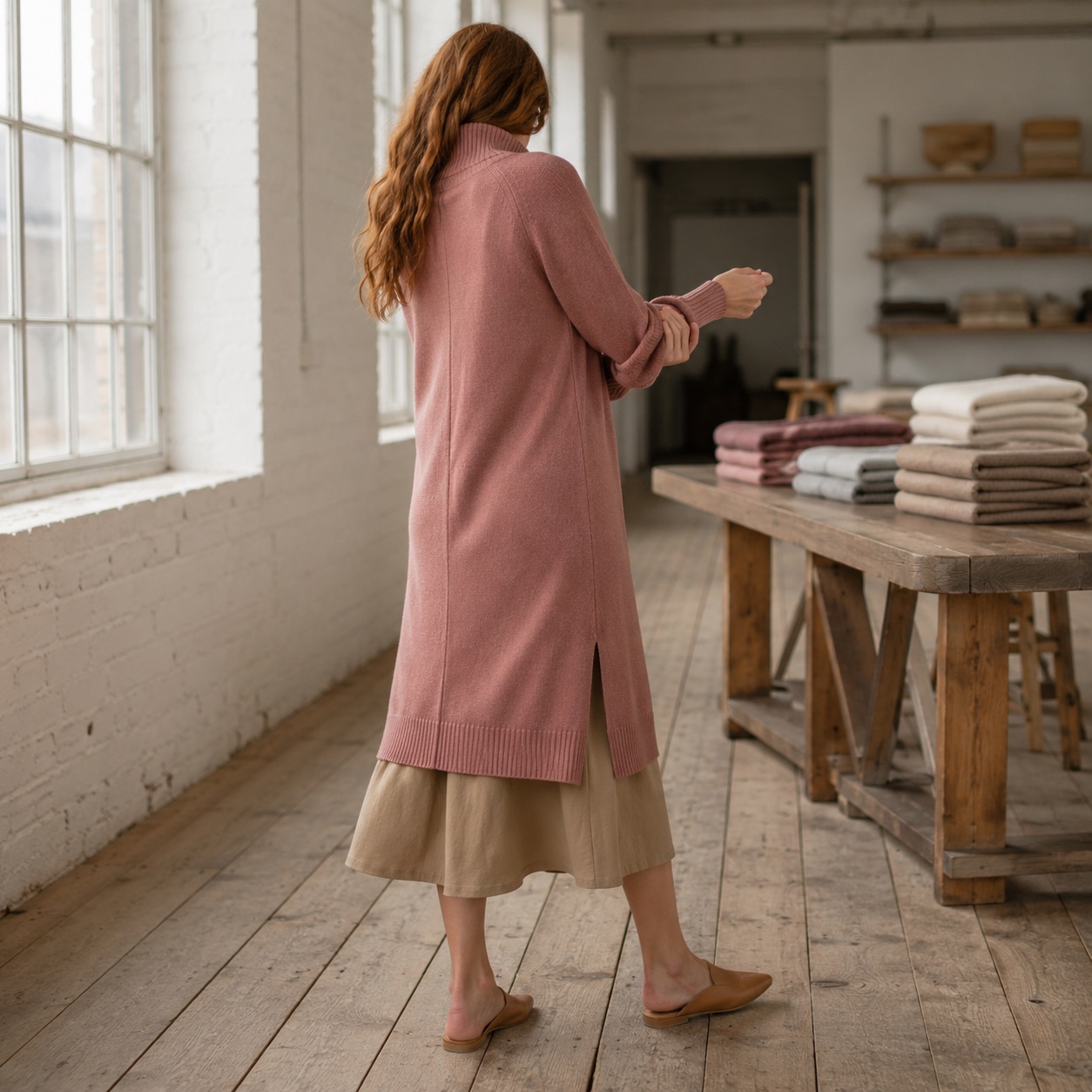 Sedge Roll Neck Knit Dress Sedge Roll Neck Knit Dress — WOOL BARN knitwear, product photograph