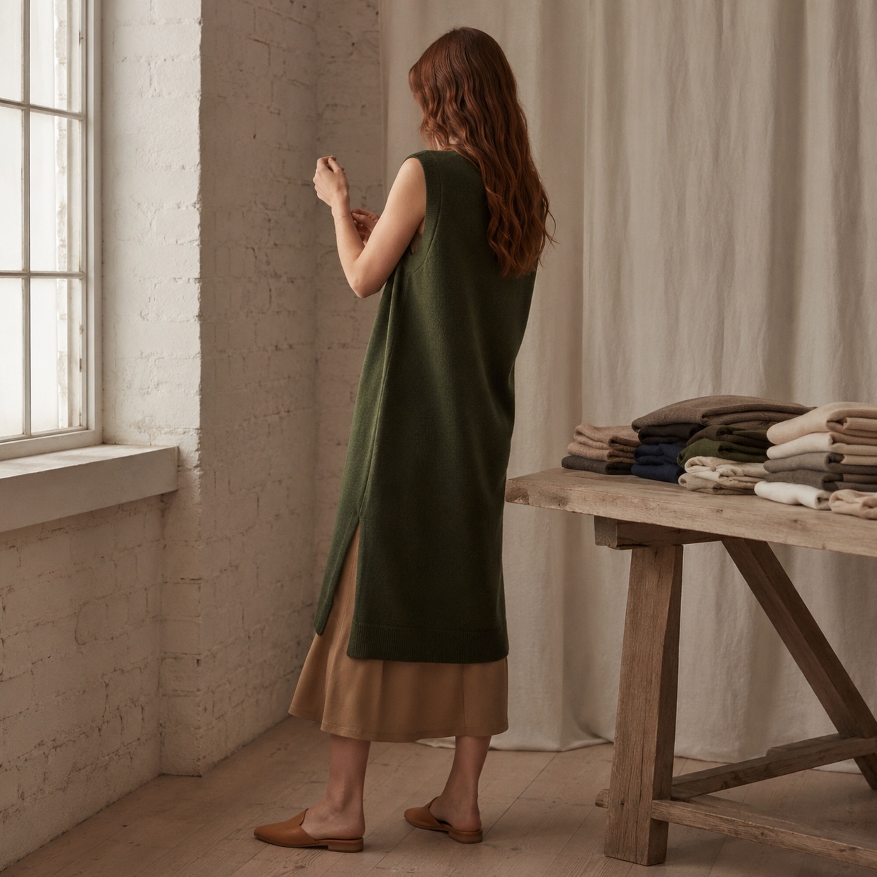 Kelmscott Sleeveless Knit Dress — Knitted Dresses by WOOL BARN. worn by a model.
