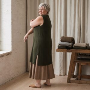 Kelmscott Sleeveless Knit Dress — Knitted Dresses by WOOL BARN. worn by a model.