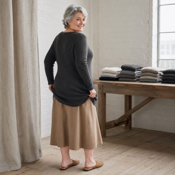 Berkswell Rib Knit Dress — worn, side (Knitted Dresses).
