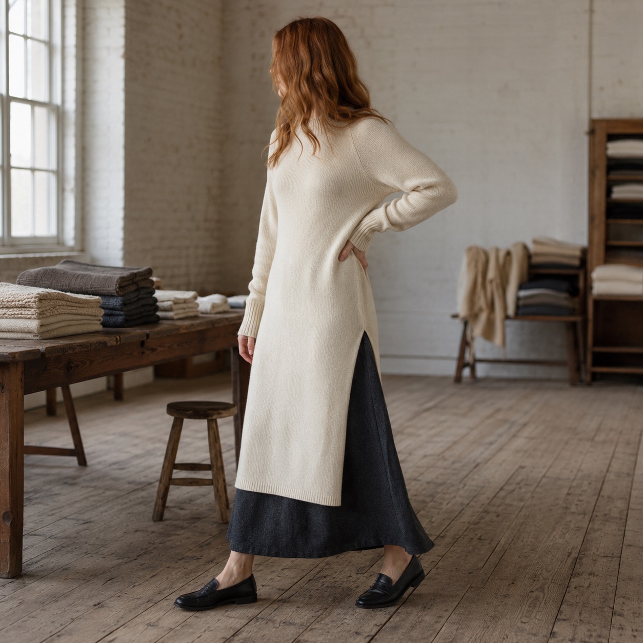 Corve Midi Knit Dress — WOOL BARN knitwear, product photograph