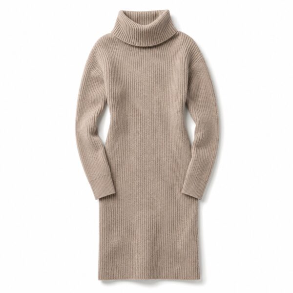 Wren Roll Neck Knit Dress — product shot, laid out flat (Knitted Dresses).