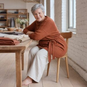 Eddisbury Belted Knit Dress — Knitted Dresses by WOOL BARN. worn by a model.