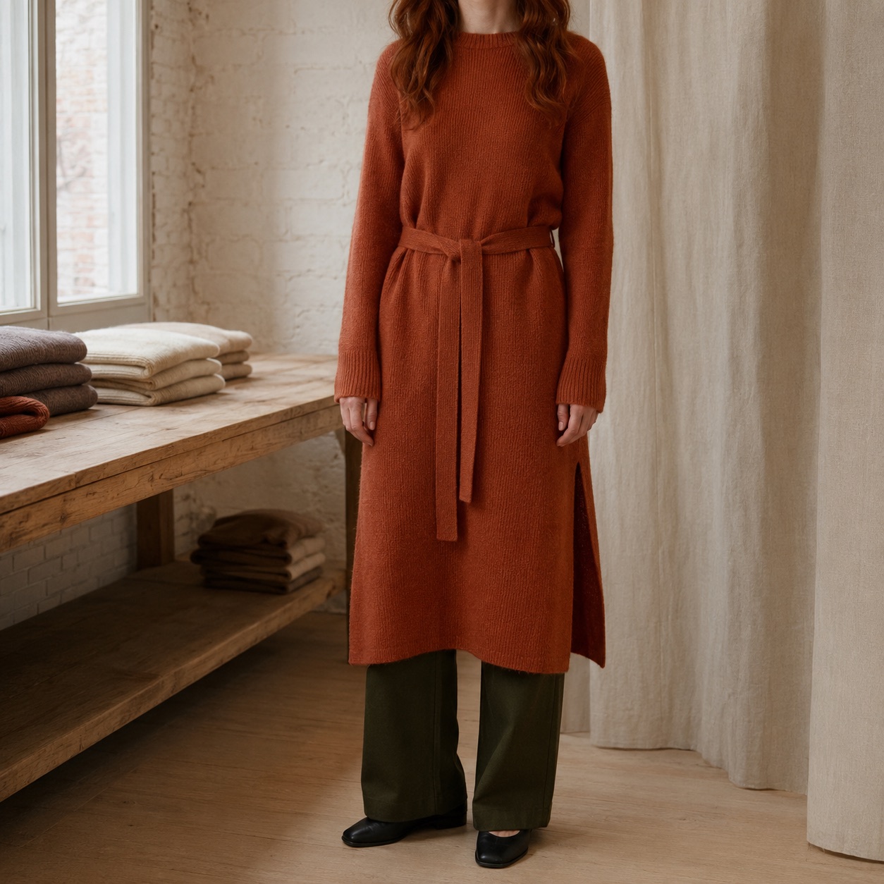 Eddisbury Belted Knit Dress — WOOL BARN knitwear, product photograph