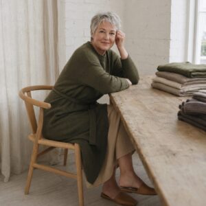 Nether Belted Knit Dress — Knitted Dresses by WOOL BARN. worn by a model.