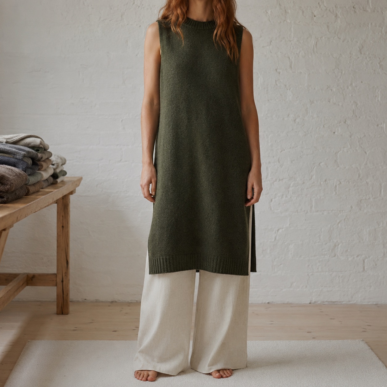 Halstead Sleeveless Knit Dress — WOOL BARN knitwear, product photograph
