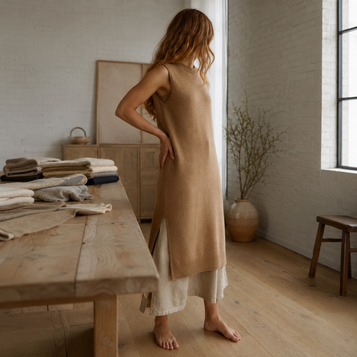 Thornby Sleeveless Knit Dress Thornby Sleeveless Knit Dress — WOOL BARN knitwear, product photograph