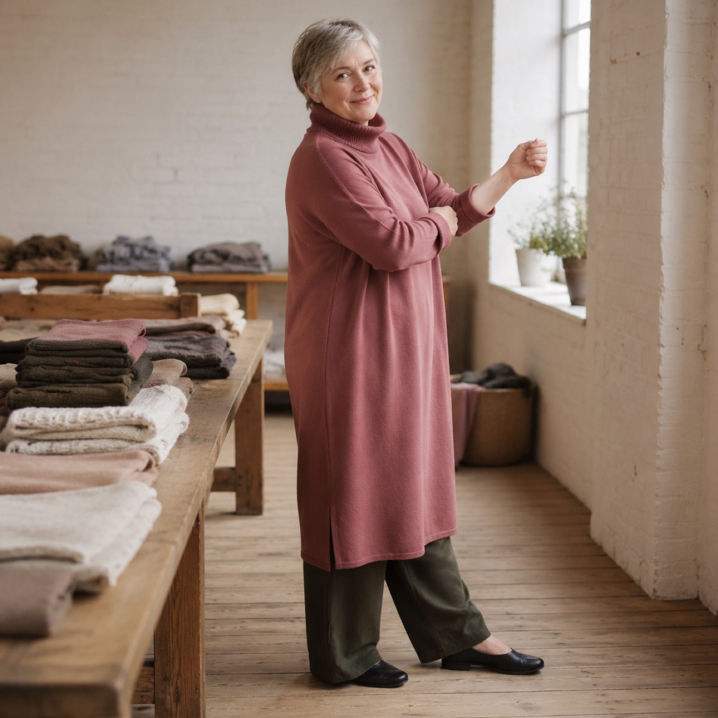 Pentre Roll Neck Knit Dress — Knitted Dresses by WOOL BARN. worn by a model.