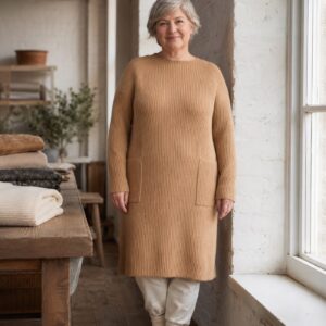 Fennel Rib Knit Dress — Knitted Dresses by WOOL BARN. worn by a model.