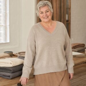 Halstead V-Neck Jumper — Jumpers by WOOL BARN. worn by a model.