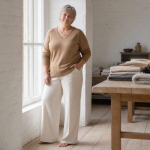 Hartley V-Neck Jumper — Jumpers by WOOL BARN. worn by a model.
