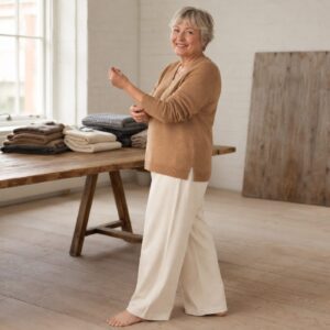 Corve V-Neck Jumper — Jumpers by WOOL BARN. worn by a model.