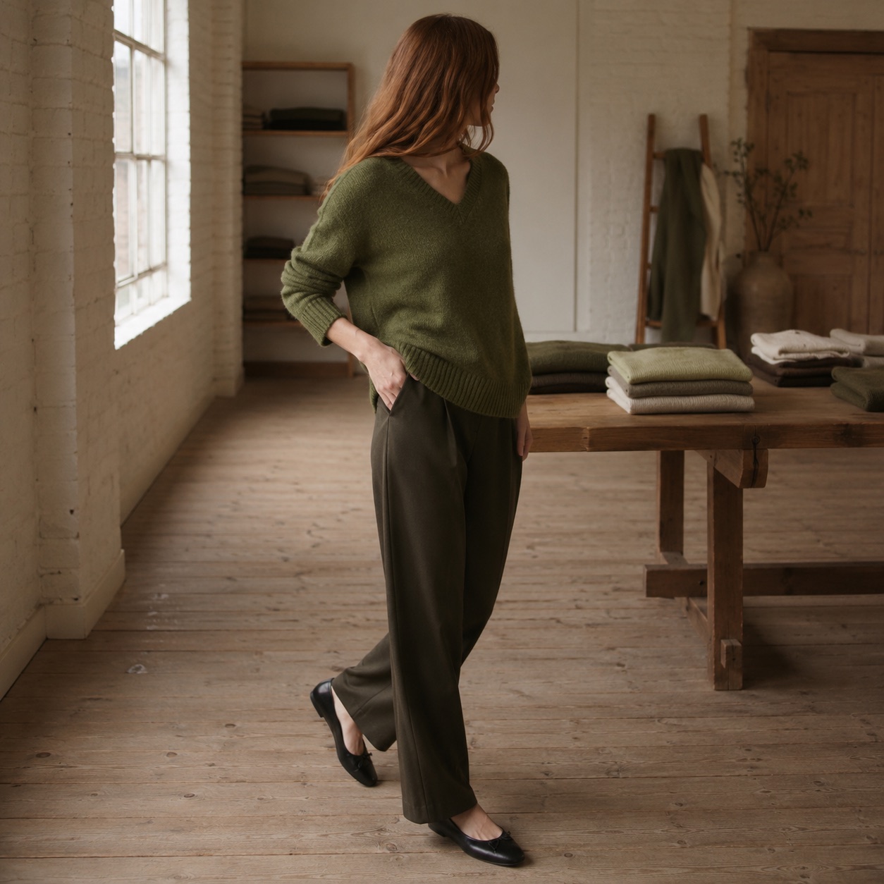 Orsett V-Neck Jumper — Jumpers by WOOL BARN. worn by a model.