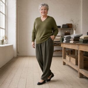 Orsett V-Neck Jumper — Jumpers by WOOL BARN. worn by a model.