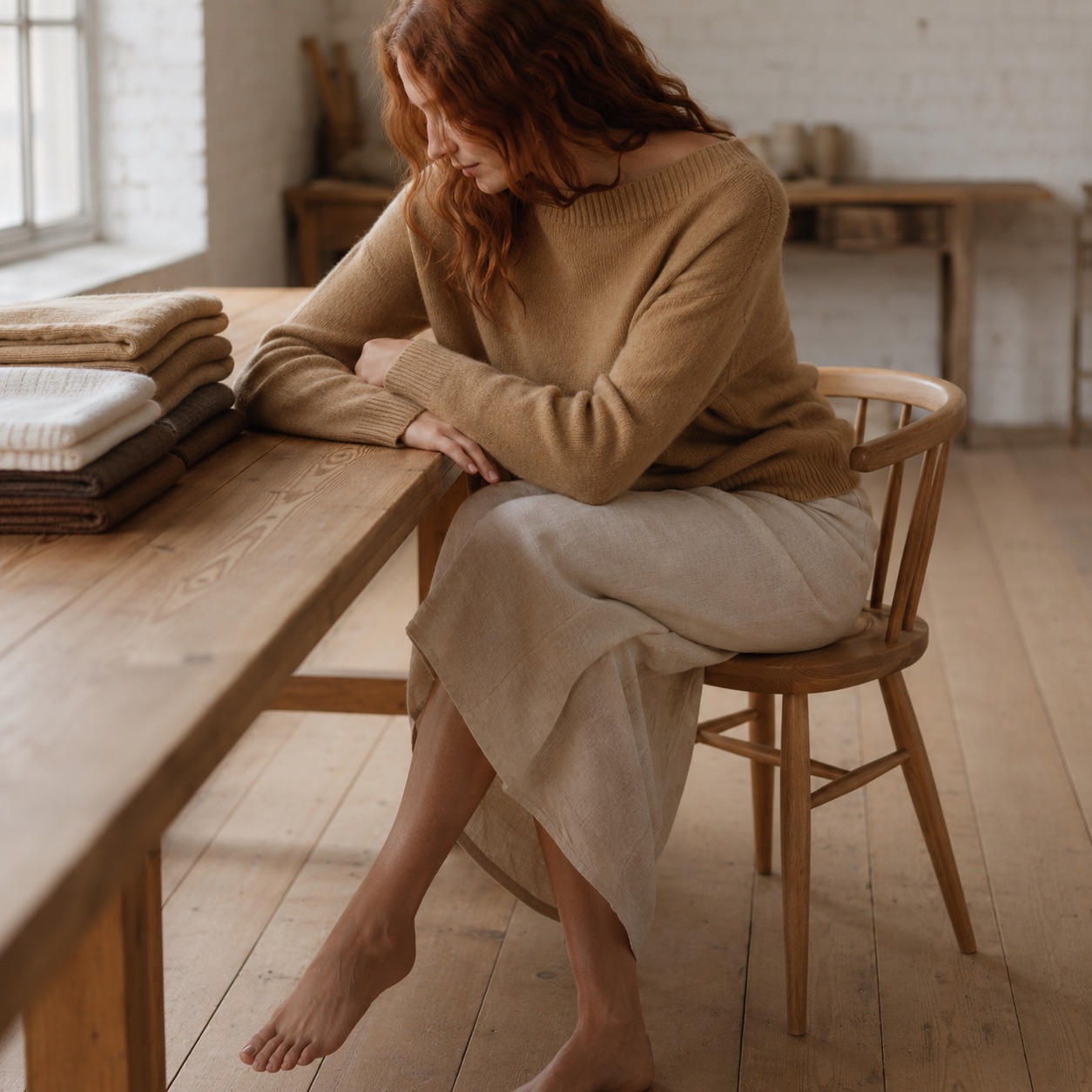 Marlow Boat Neck Jumper — Jumpers by WOOL BARN. worn by a model.