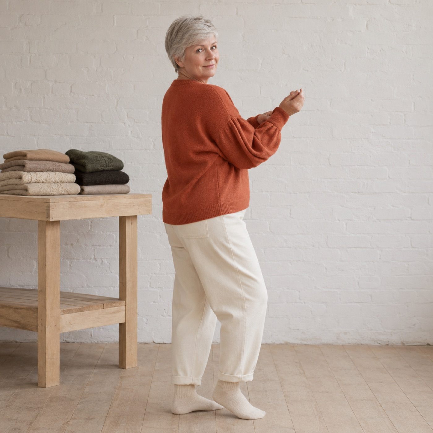 Hartley Balloon Sleeve Jumper — worn, seen from the front (Jumpers).