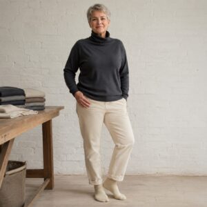 Ashcombe Roll Neck Jumper — Jumpers by WOOL BARN. worn by a model.