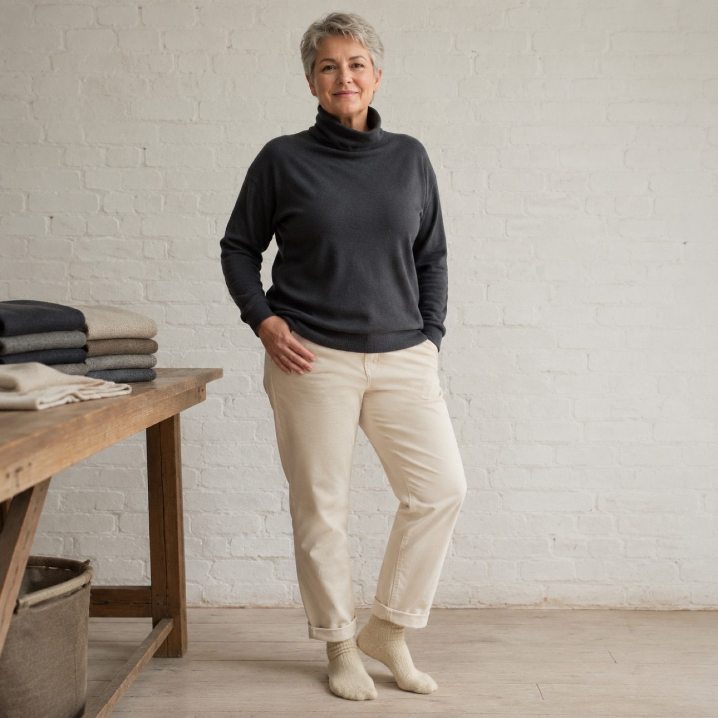Hartley Roll Neck Jumper — worn, seen from the front (Jumpers).
