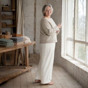 Sedge Boat Neck Jumper — Jumpers by WOOL BARN. worn by a model.