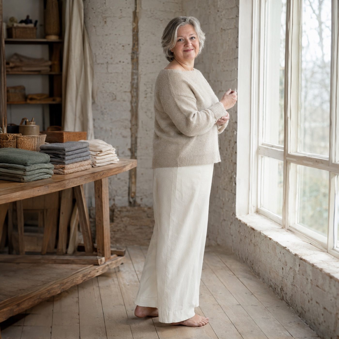 Sedge Boat Neck Jumper — Jumpers by WOOL BARN. worn by a model.
