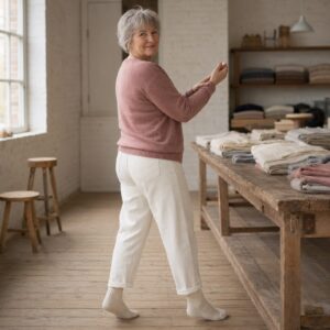 Thornby Crew Neck Jumper — Jumpers by WOOL BARN. worn by a model.