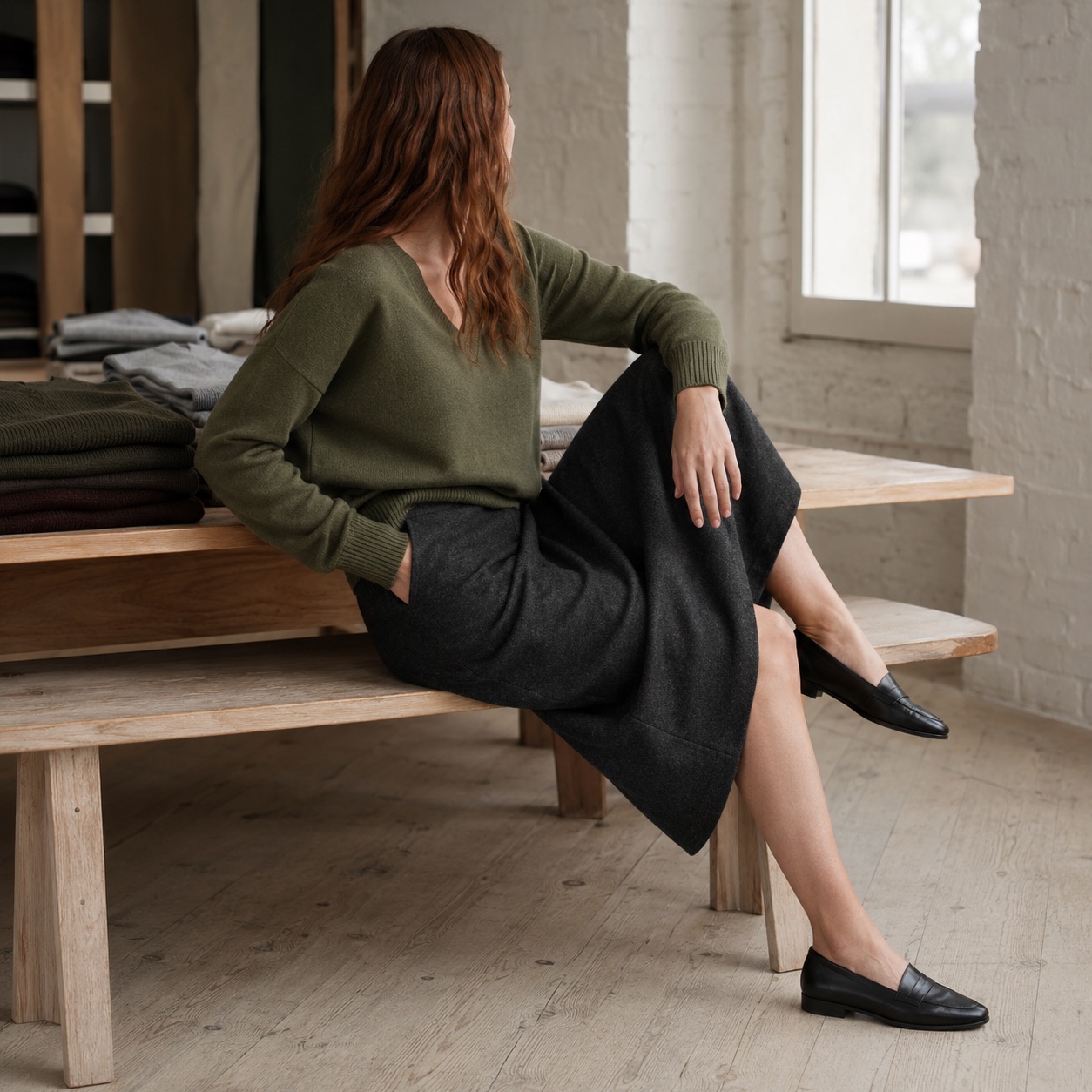 Mardale V-Neck Jumper — Jumpers by WOOL BARN. worn by a model.