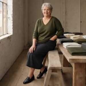 Mardale V-Neck Jumper — Jumpers by WOOL BARN. worn by a model.