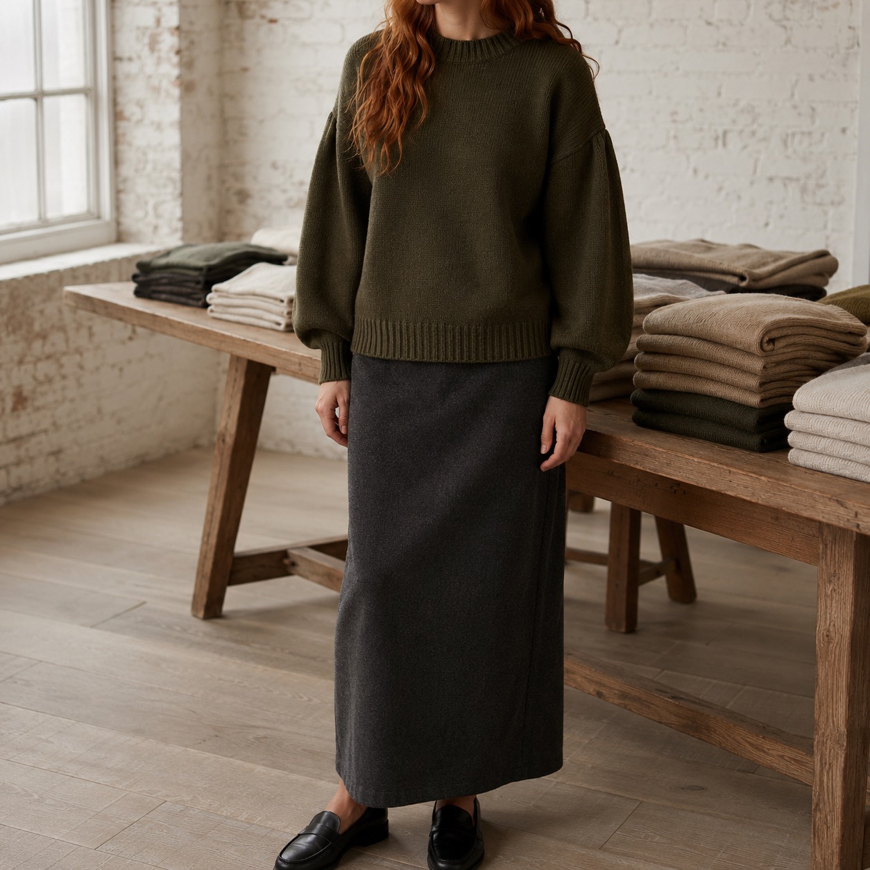 Linden Balloon Sleeve Jumper — Jumpers by WOOL BARN. worn by a model.
