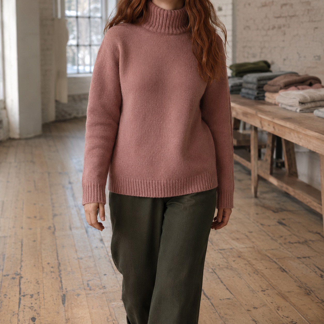 Kelmscott Roll Neck Jumper — Jumpers by WOOL BARN. worn by a model.