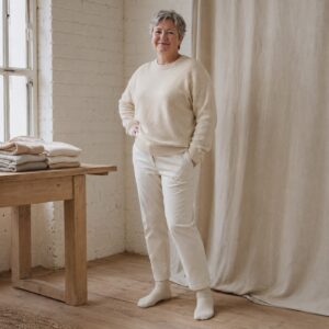 Wren Crew Neck Jumper — Jumpers by WOOL BARN. worn by a model.