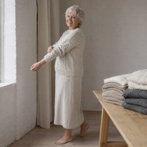 Ashcombe Cable Knit Jumper — Jumpers by WOOL BARN. worn by a model.
