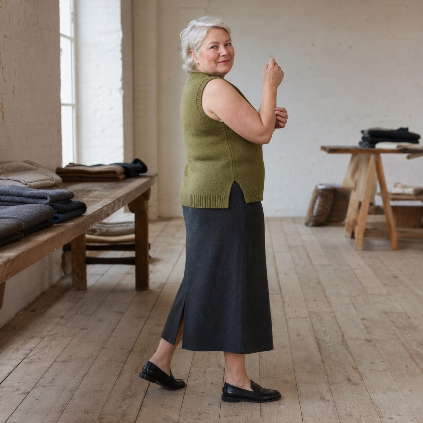 Quarry Sleeveless Knit Vest — Knitted Vests by WOOL BARN. worn by a model.