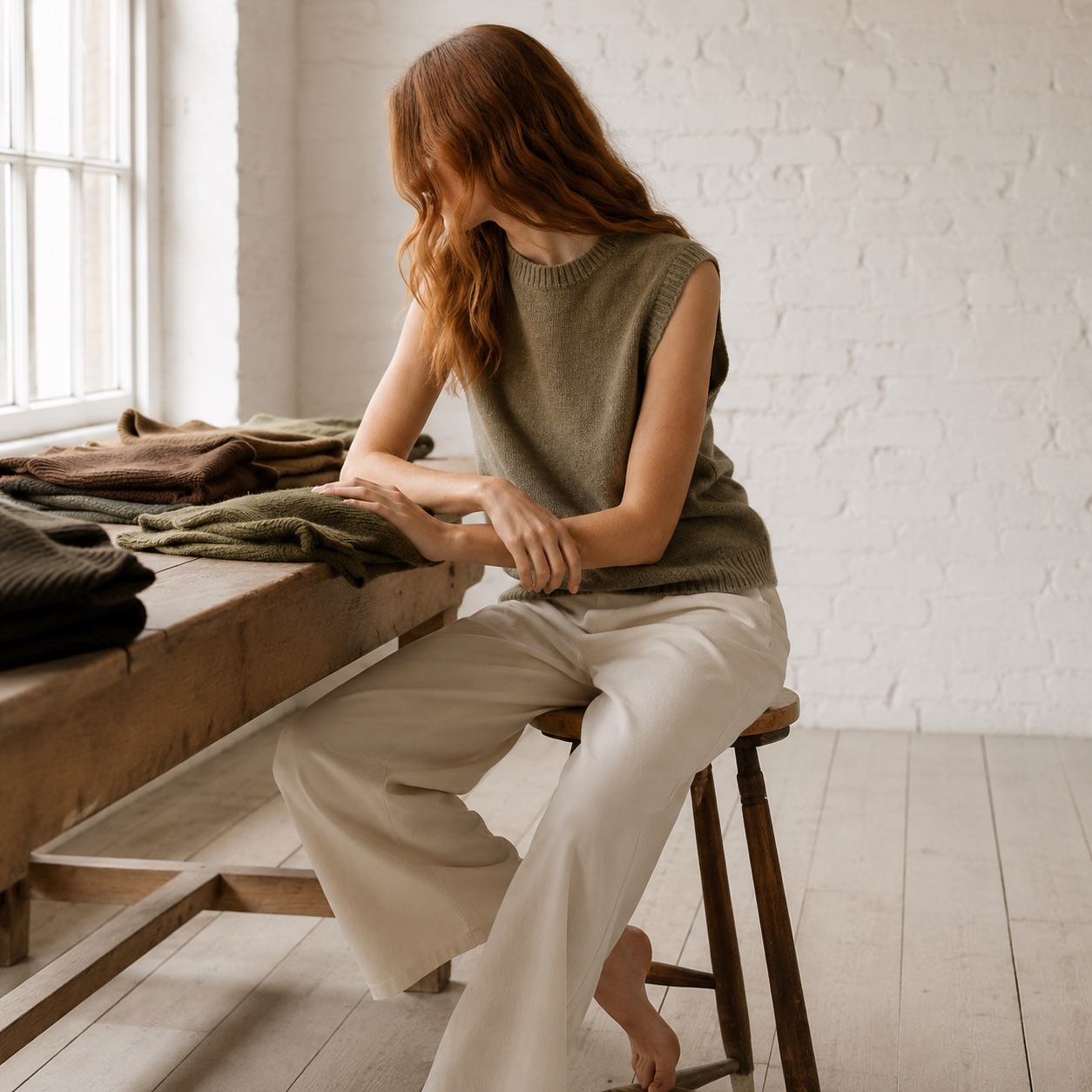 Quarry Sleeveless Knit Vest — WOOL BARN knitwear, product photograph