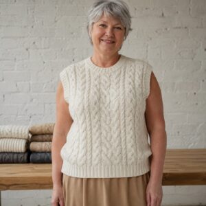 Eddisbury Cable Knit Vest — Knitted Vests by WOOL BARN. worn by a model.