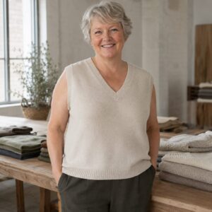 Pentre V-Neck Knit Vest — Knitted Vests by WOOL BARN. worn by a model.