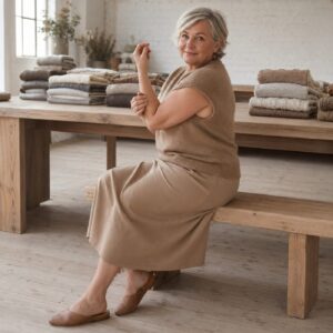 Bramble Sleeveless Knit Vest — Knitted Vests by WOOL BARN. worn by a model.