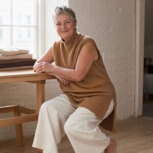 Nether Longline Knit Vest — Knitted Vests by WOOL BARN. worn by a model.